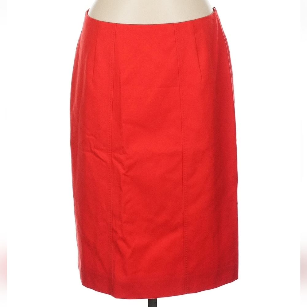 Hugo Boss Red Virgin Wool Pencil Skirt Size 8 EUC Cupro Lined BOSS